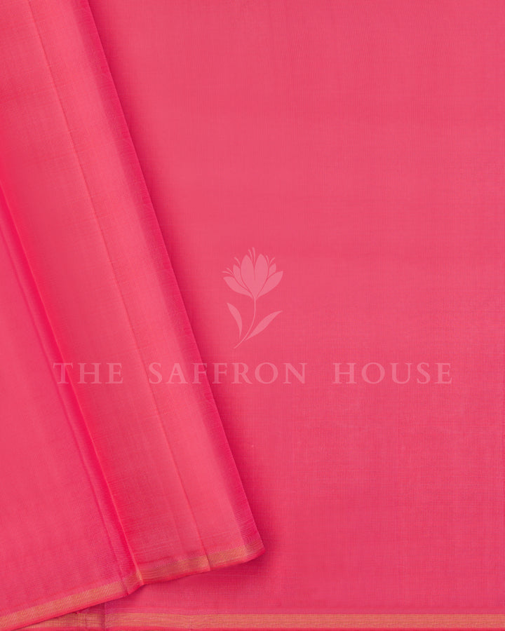 Coral And Pink Kattam Kanjivaram Silk Saree – The Saffron House