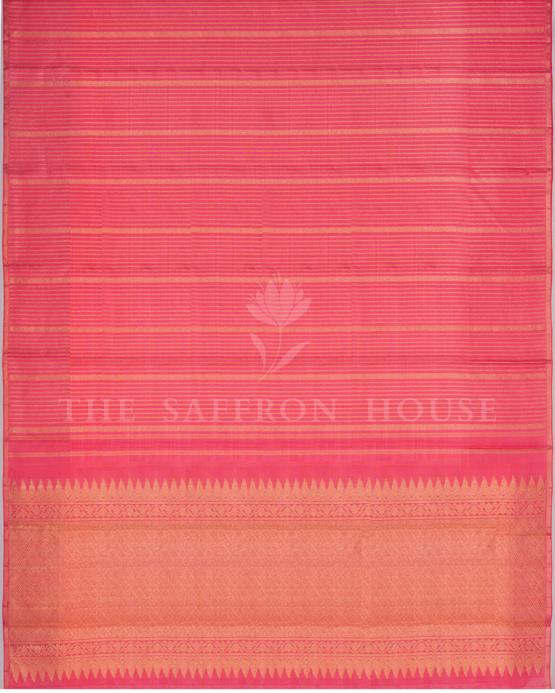 Coral And Pink Kattam Kanjivaram Silk Saree – The Saffron House