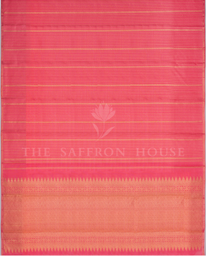 Coral And Pink Kattam Kanjivaram Silk Saree – The Saffron House