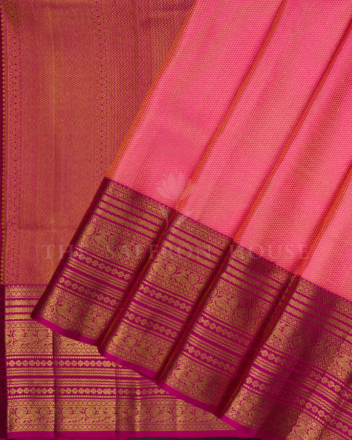 Magenta And Coral Pink Brocade Kanjivaram Silk Saree – The Saffron House