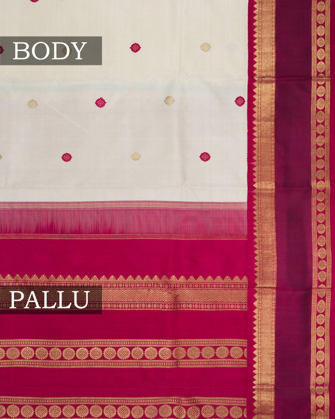 Ivory Cream And Burgundy Maroon Kanjivaram Silk Saree – The Saffron House