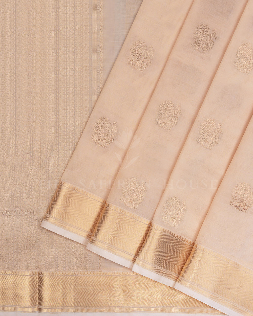 Ivory Cream Handwoven Silk Cotton Saree – The Saffron House