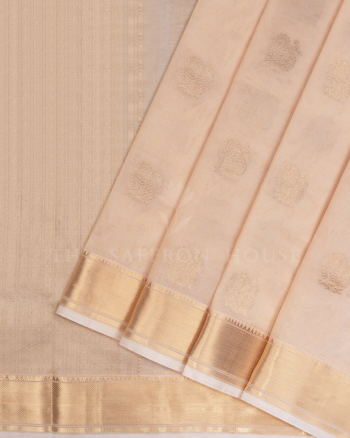 Ivory Cream Handwoven Silk Cotton Saree – The Saffron House