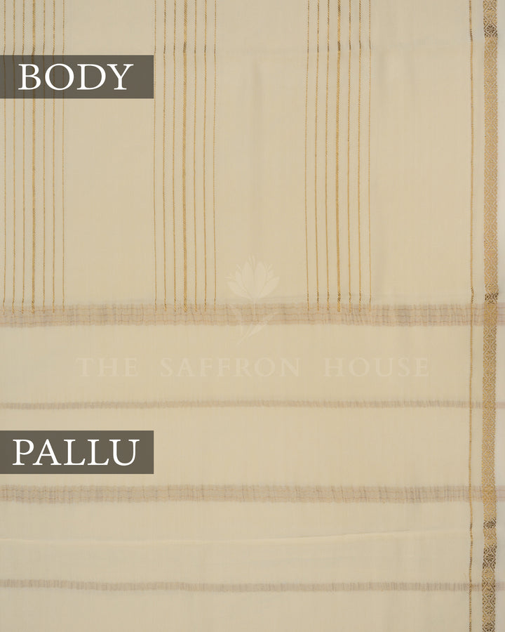 Ivory Cream Pure Zari Mysore Silk Saree – The Saffron House