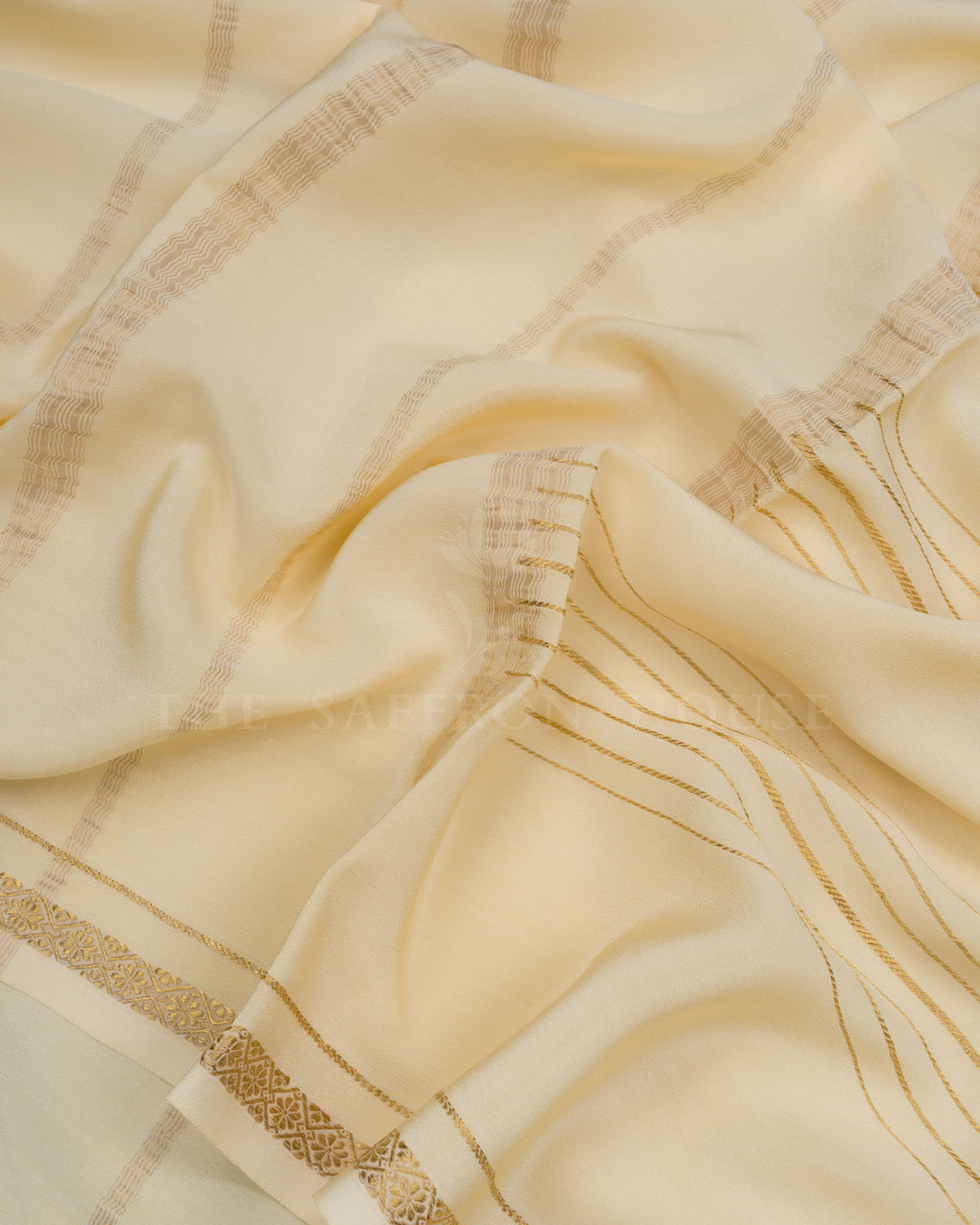 Ivory Cream Pure Zari Mysore Silk Saree – The Saffron House