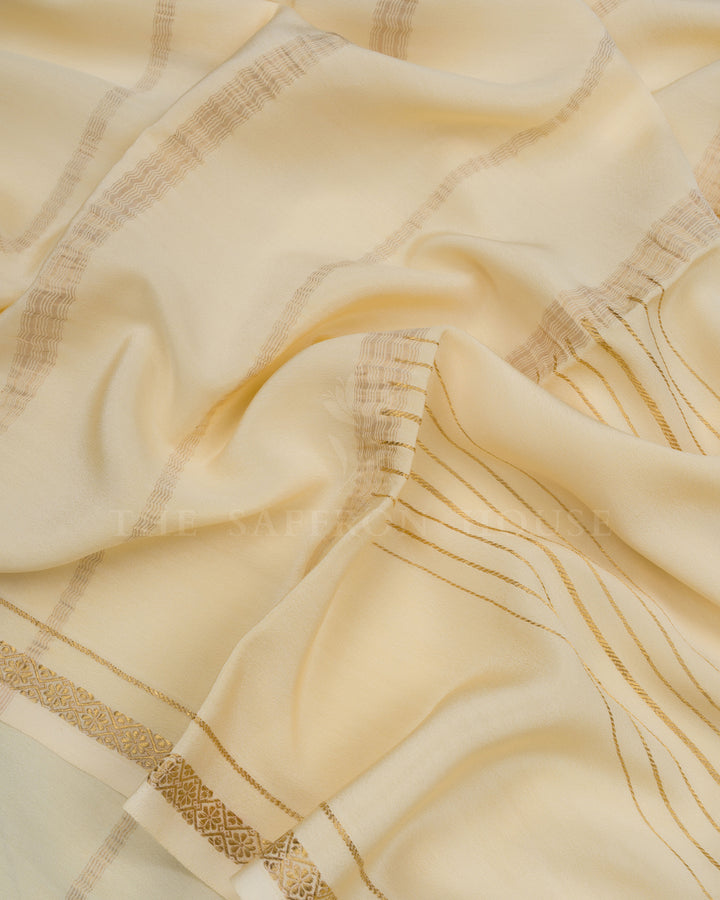 Ivory Cream Pure Zari Mysore Silk Saree – The Saffron House