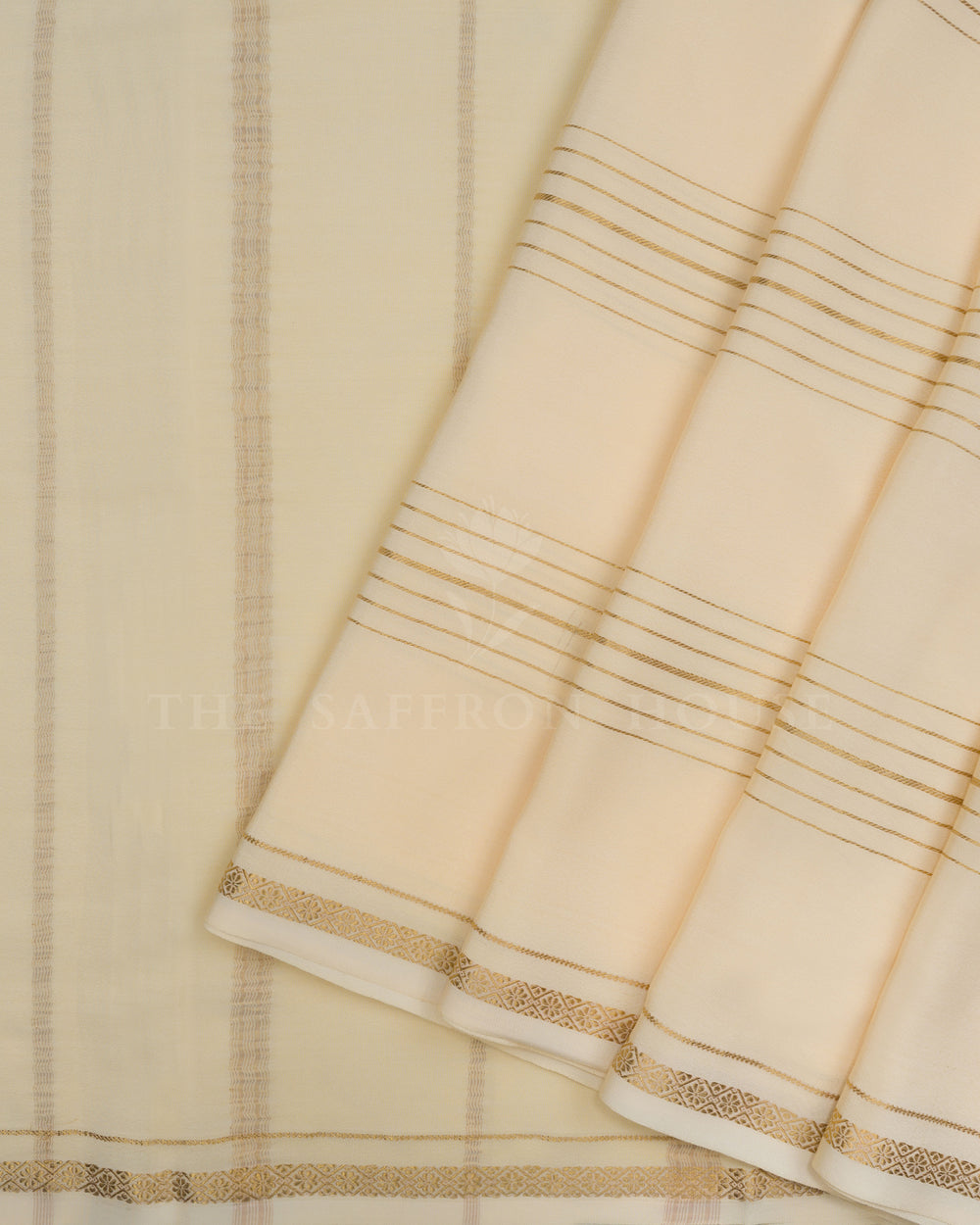 Ivory Cream Pure Zari Mysore Silk Saree – The Saffron House