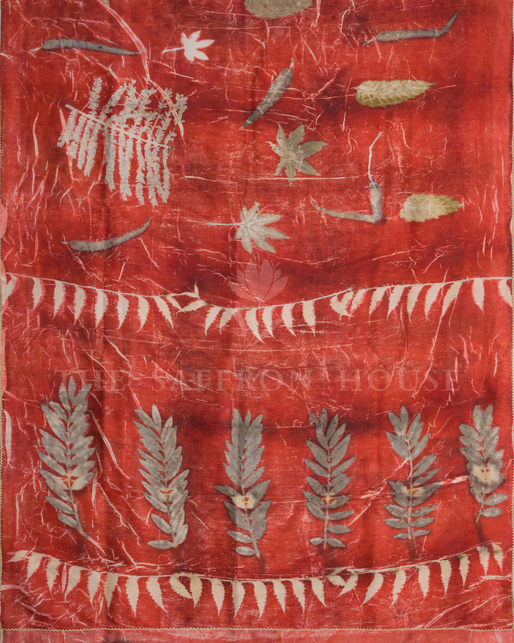 Red And Slate Grey Mulberry Silk Saree – The Saffron House