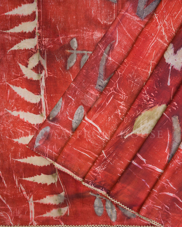 Red And Slate Grey Mulberry Silk Saree – The Saffron House
