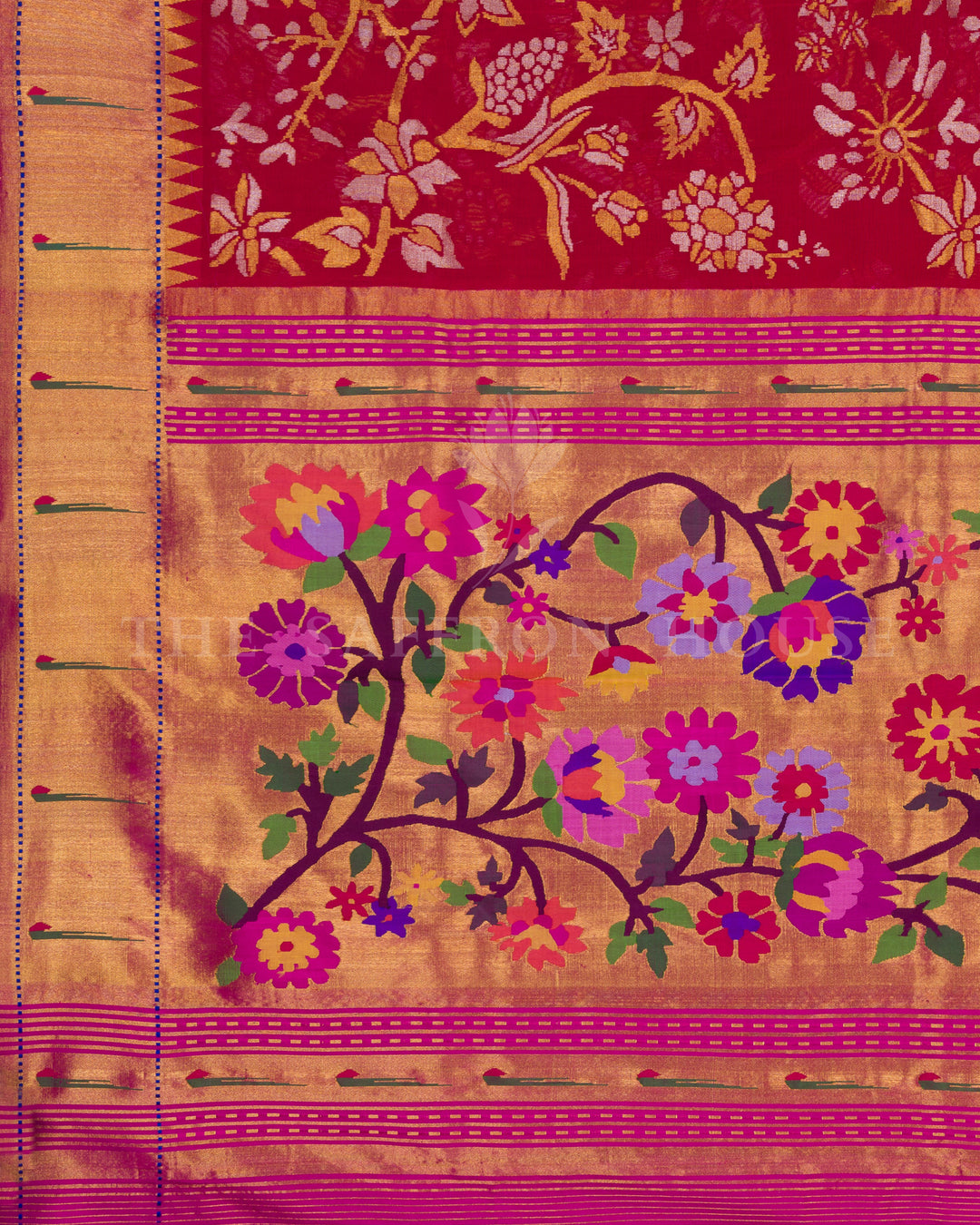 Crimson Red And Multicolour Handwoven Paithani Saree – The Saffron House