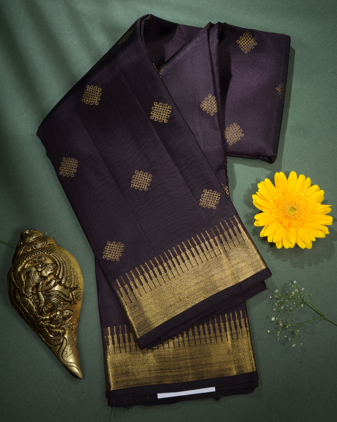 Dark Cocoa Kora Kanjivaram Silk Saree – The Saffron House