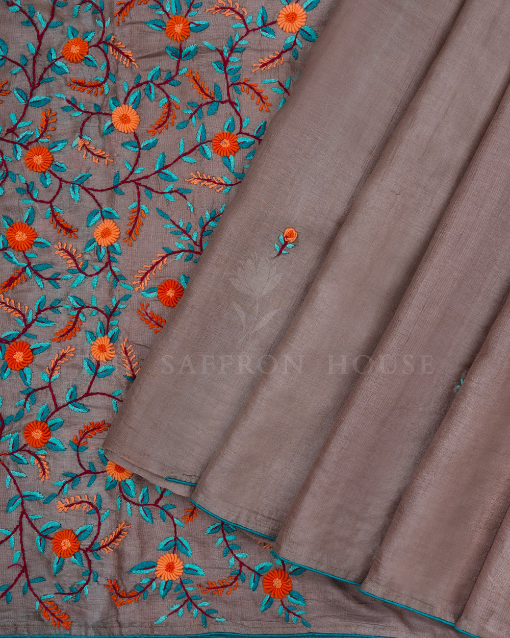 Slate Grey Tussar Silk Saree – The Saffron House