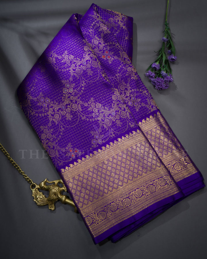 Violet Kattam Kanjivaram Silk Saree – The Saffron House