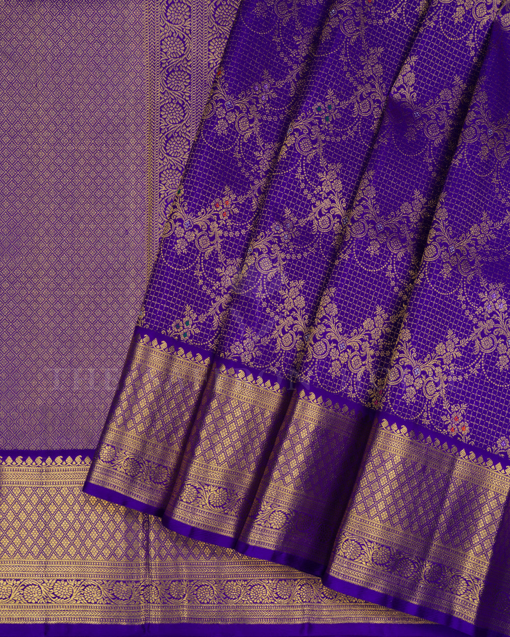 Violet Kattam Kanjivaram Silk Saree – The Saffron House