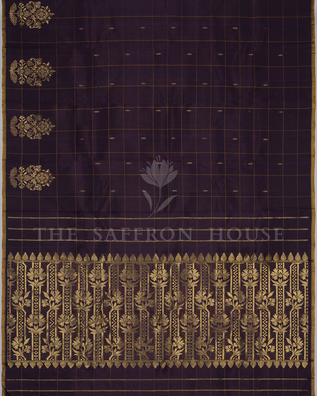 Aubergine Kattam Kanjivaram Silk Saree – The Saffron House
