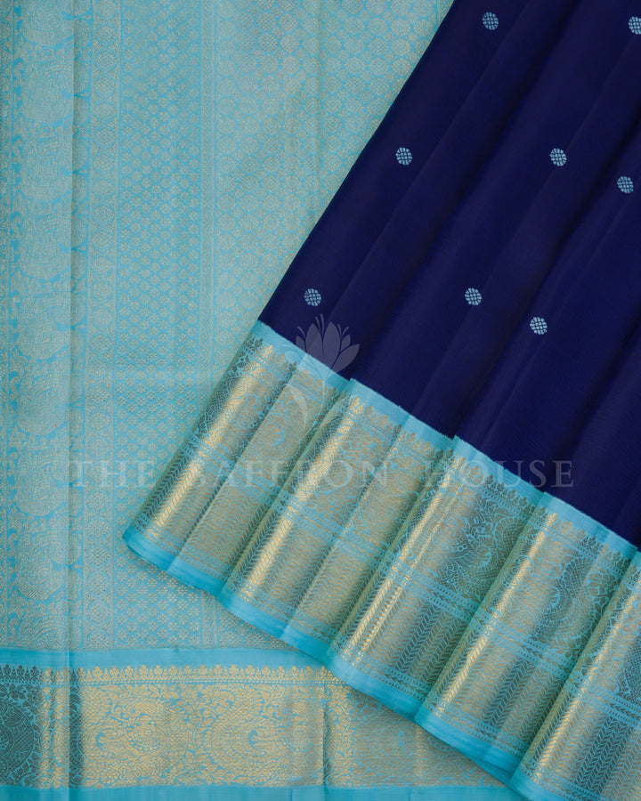 Midnight Blue And Sky Blue Kanjivaram Silk Saree – The Saffron House