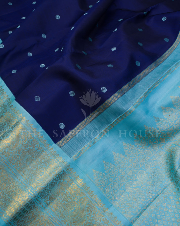 Midnight Blue And Sky Blue Kanjivaram Silk Saree – The Saffron House