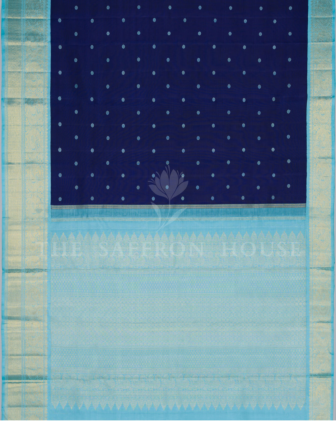 Midnight Blue And Sky Blue Kanjivaram Silk Saree – The Saffron House