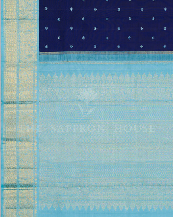 Midnight Blue And Sky Blue Kanjivaram Silk Saree – The Saffron House