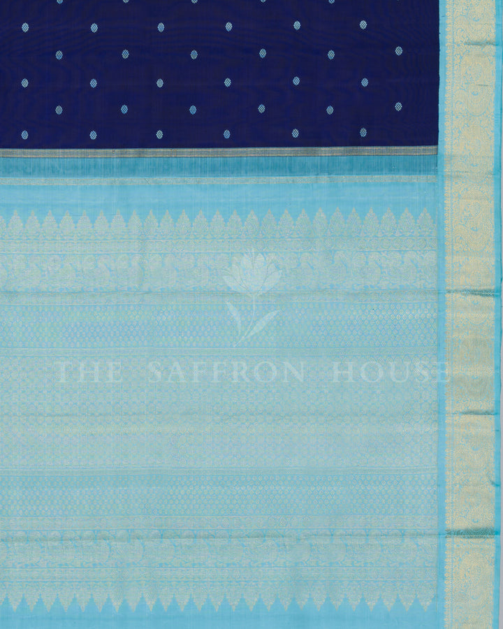 Midnight Blue And Sky Blue Kanjivaram Silk Saree – The Saffron House