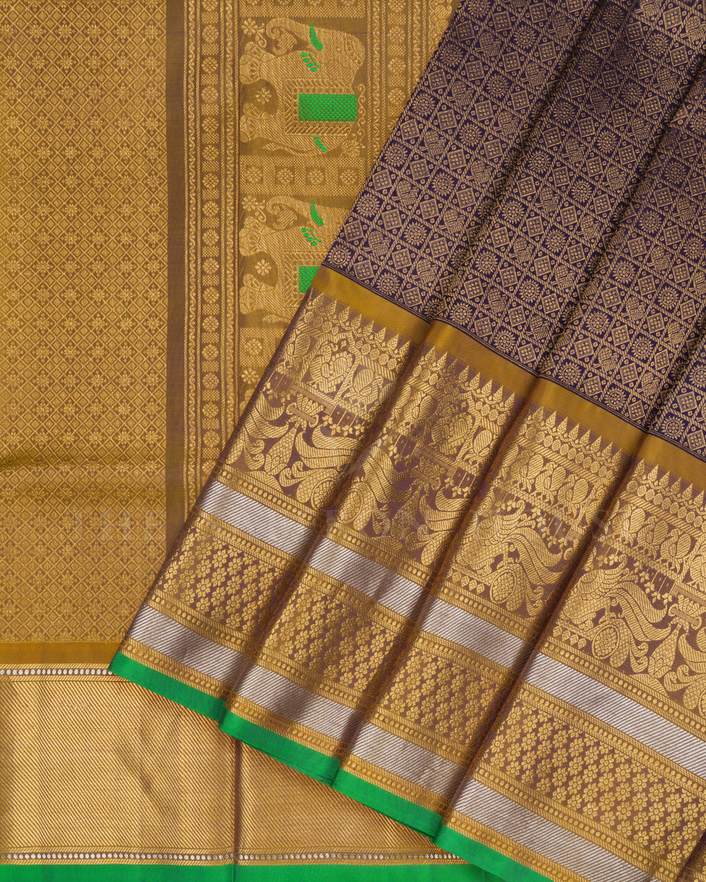 Purple And Antique Gold Kattam Kanjivaram Silk Saree – The Saffron House