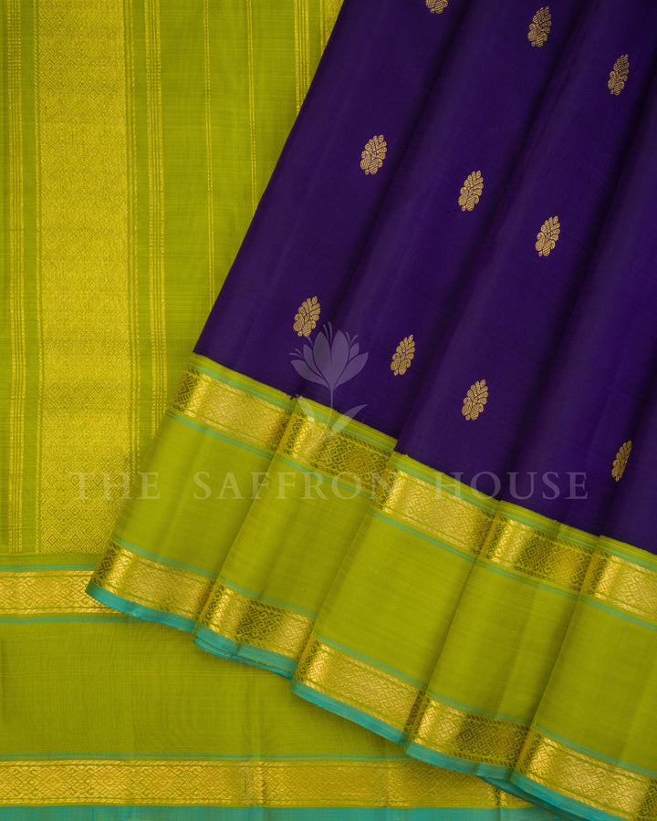 Green And Parrot Green Kanjivaram Silk Saree – The Saffron House