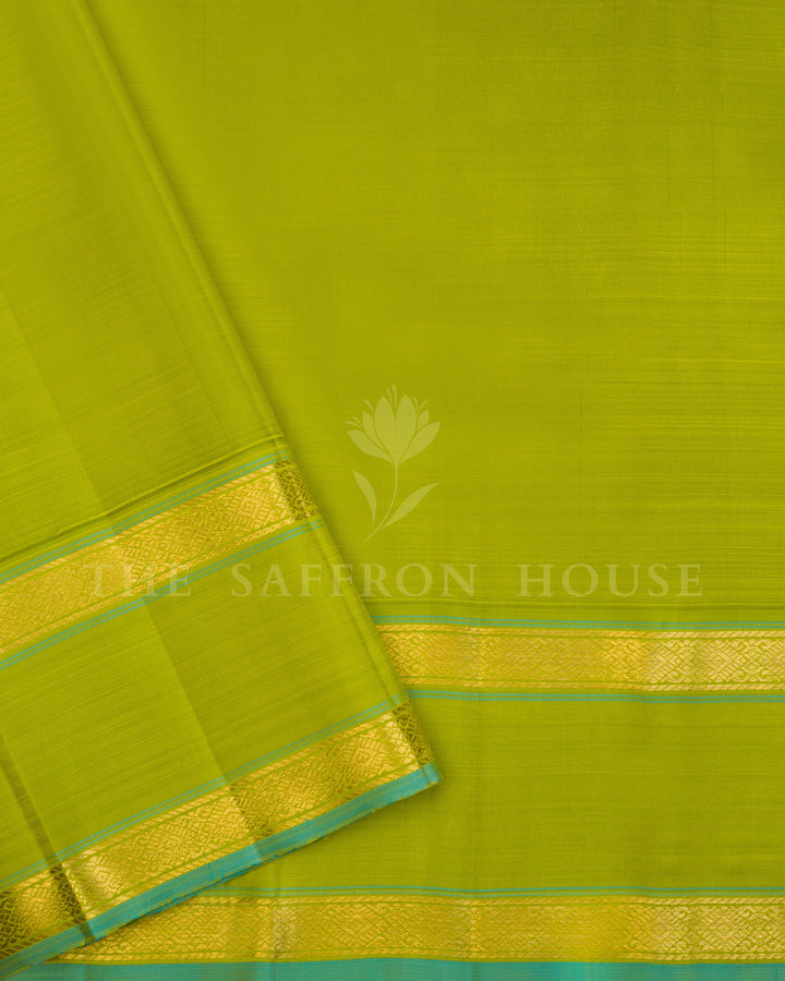 Green And Parrot Green Kanjivaram Silk Saree – The Saffron House