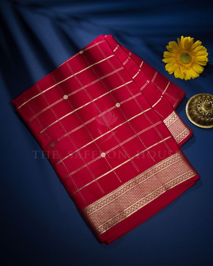Red Pure Zari Mysore Silk Saree – The Saffron House