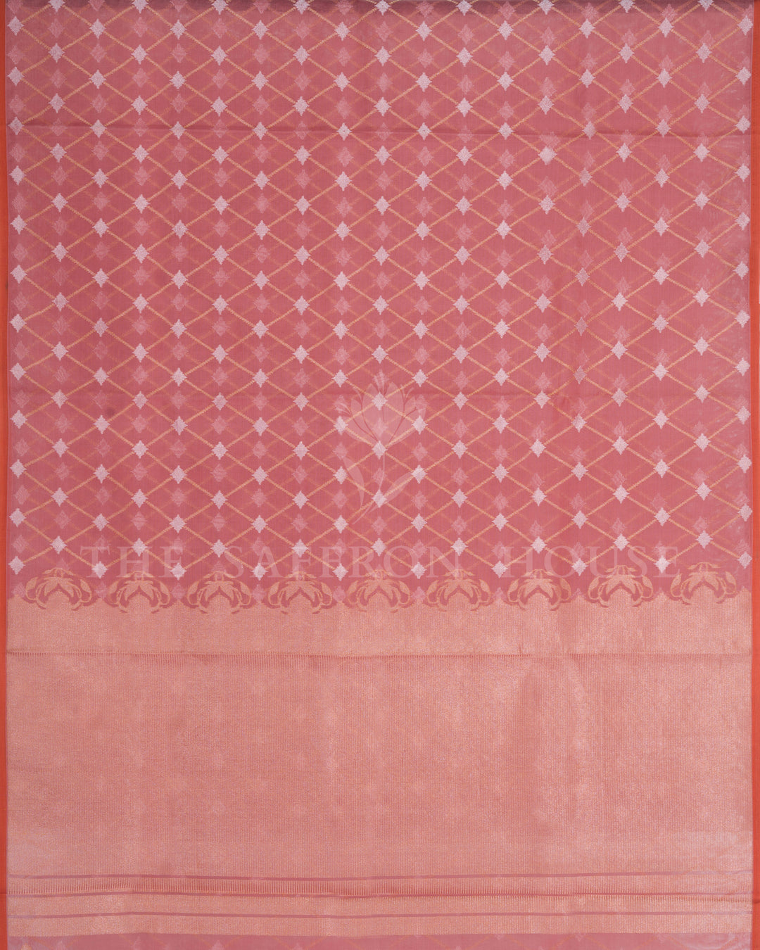 Rose And Antique Gold Kora Banarasi Silk Saree – The Saffron House