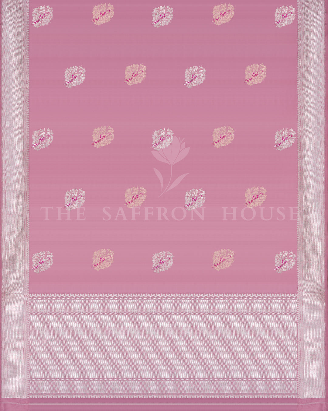 Rose Katan Banarasi Silk Saree – The Saffron House