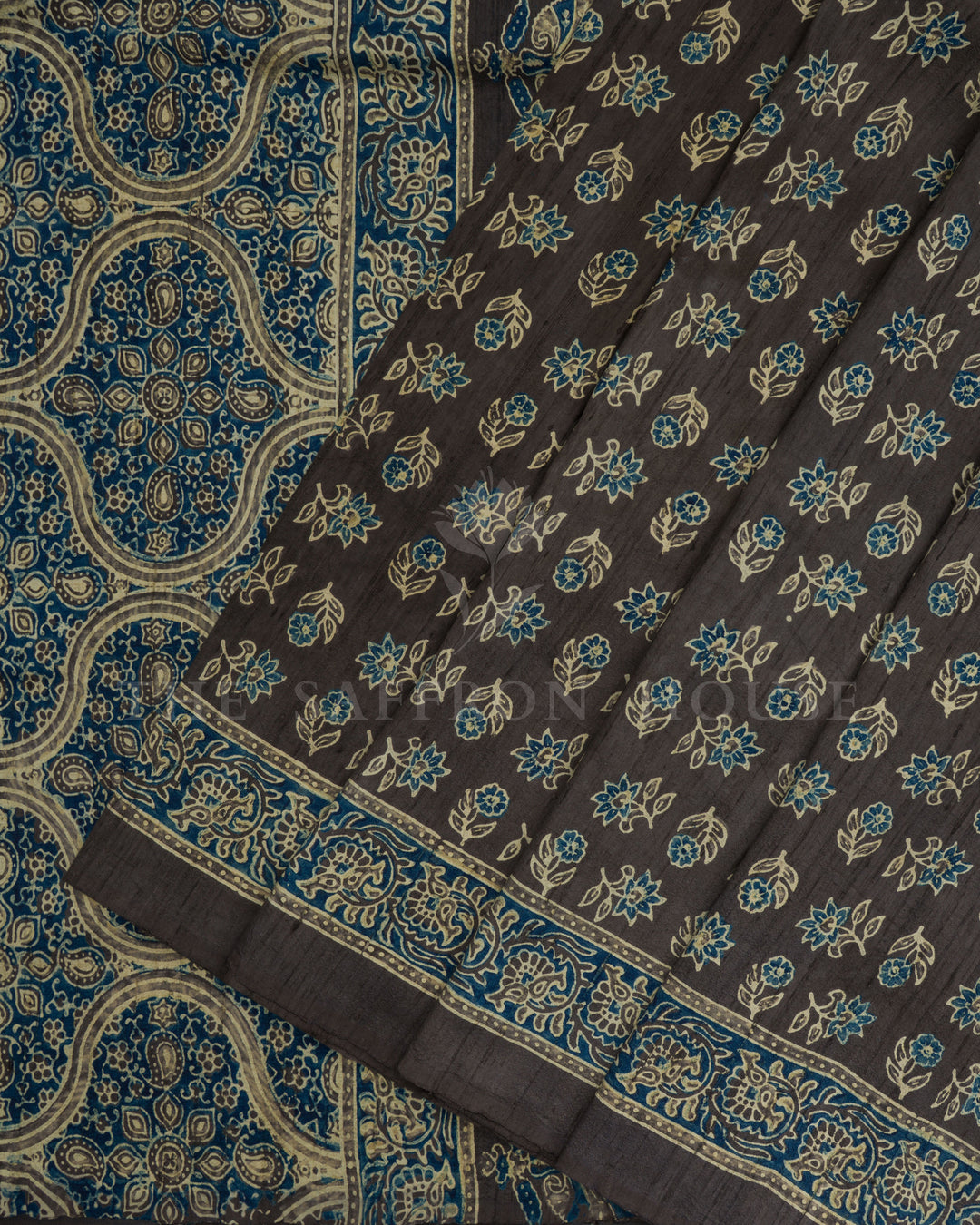 Slate Grey Tussar Silk Saree – The Saffron House
