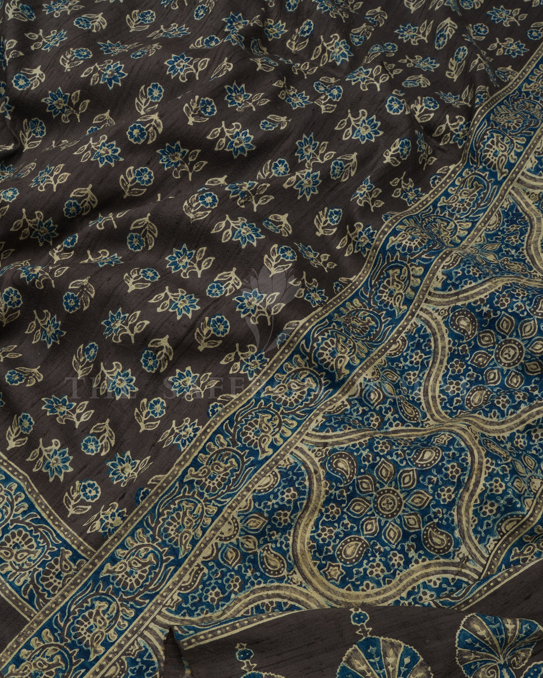 Slate Grey Tussar Silk Saree – The Saffron House