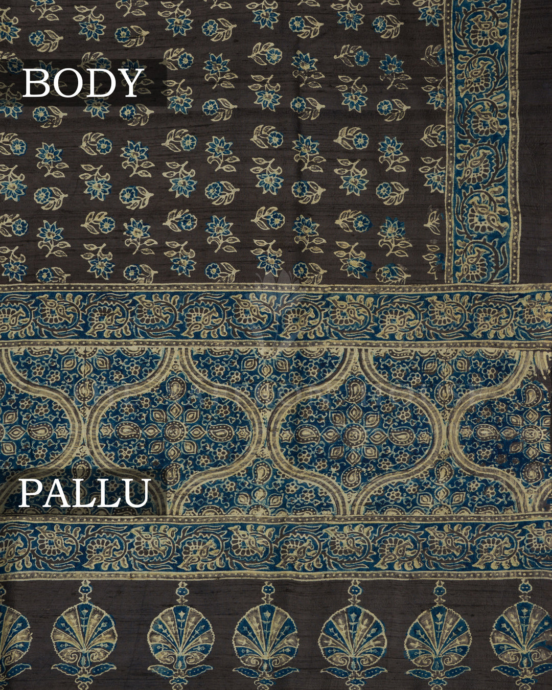Slate Grey Tussar Silk Saree – The Saffron House