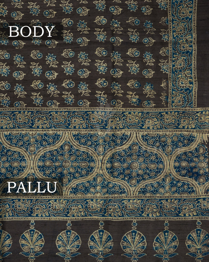 Slate Grey Tussar Silk Saree – The Saffron House