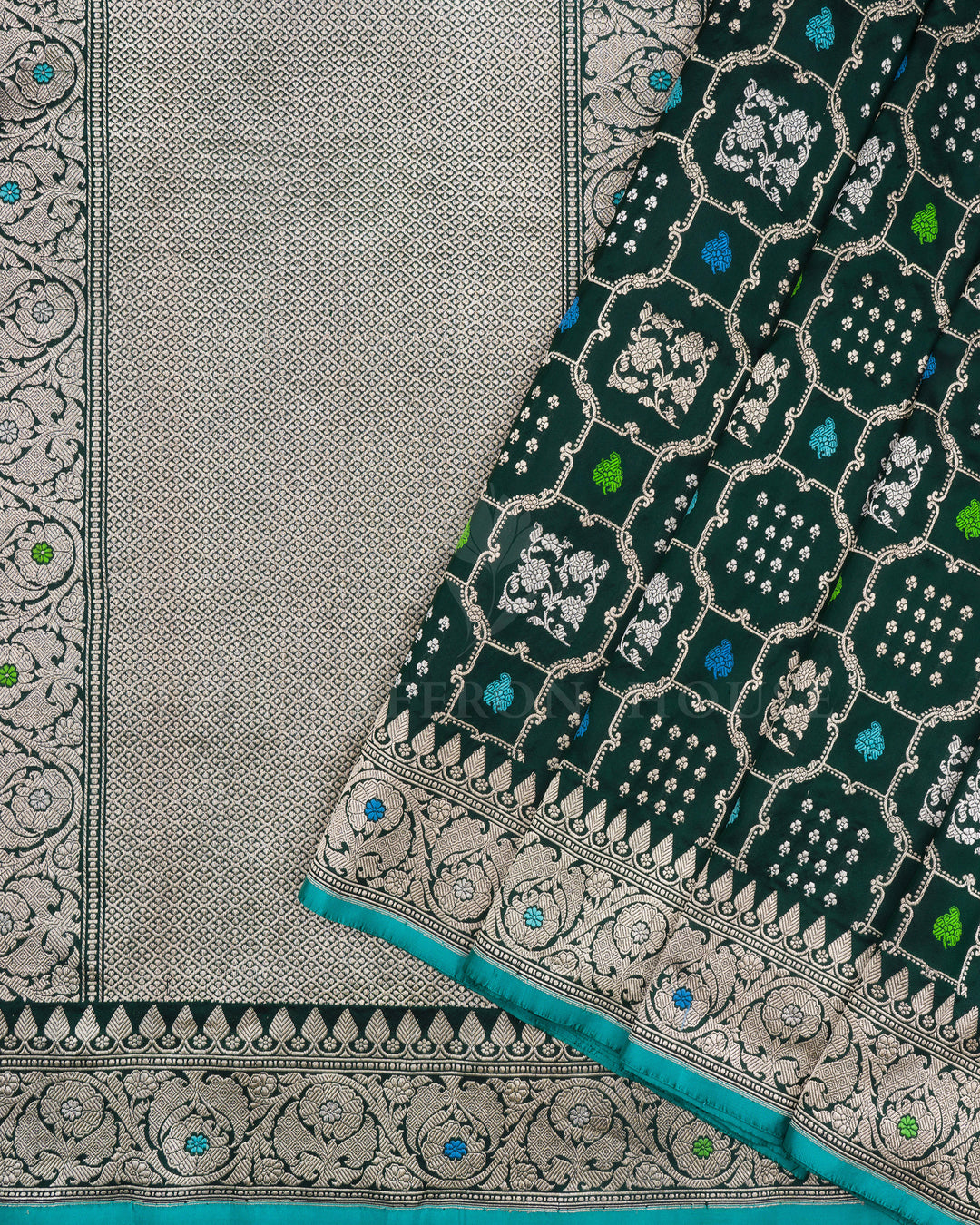 Forest Green Katan Banarasi Silk Saree – The Saffron House