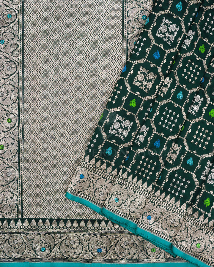 Forest Green Katan Banarasi Silk Saree – The Saffron House