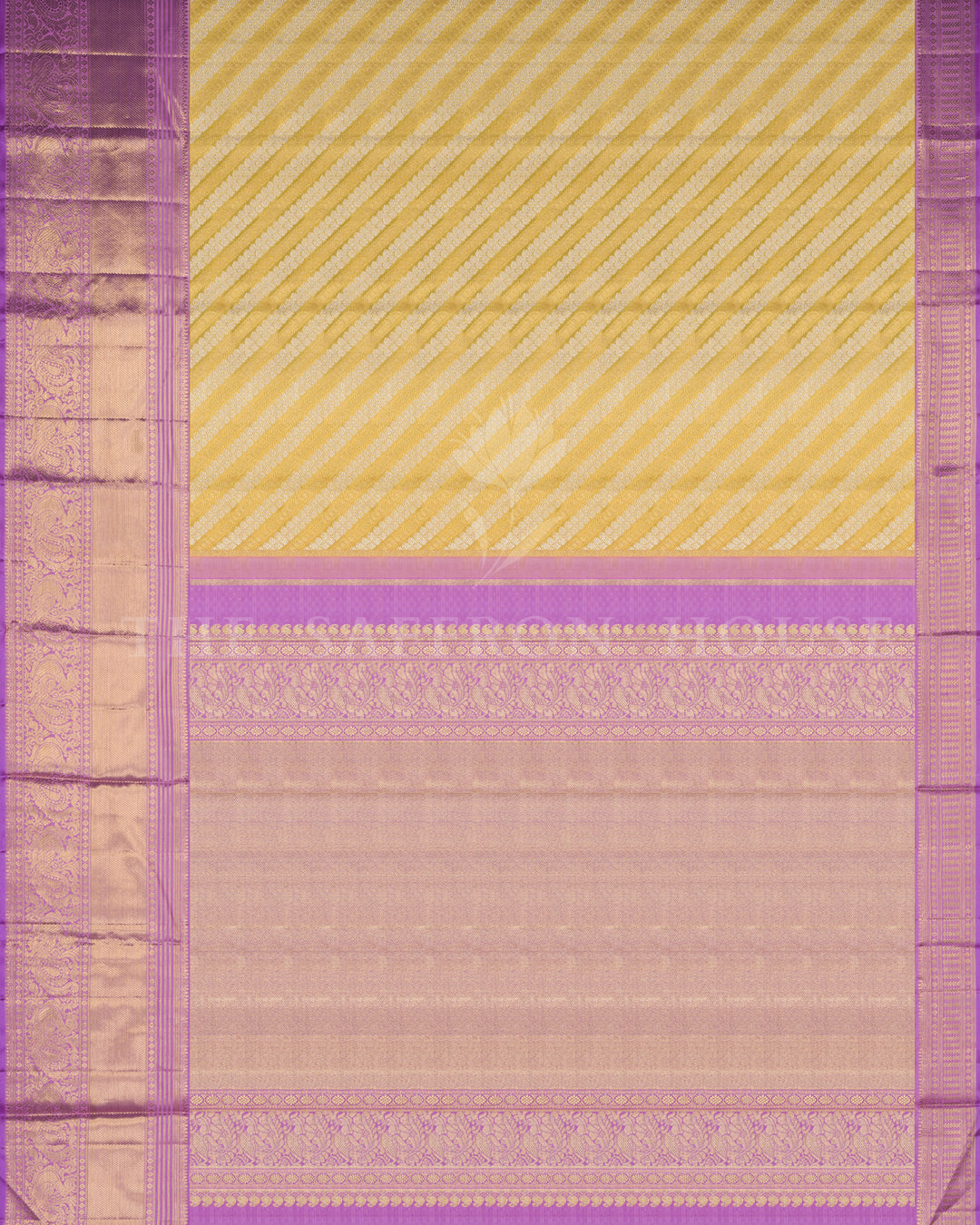 Antique Gold And Lavender Kanjivaram Silk Saree – The Saffron House