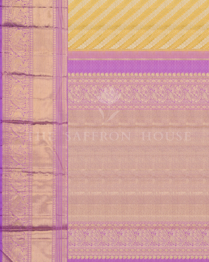 Antique Gold And Lavender Kanjivaram Silk Saree – The Saffron House