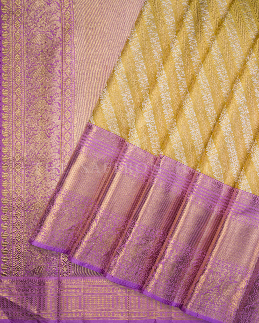Antique Gold And Lavender Kanjivaram Silk Saree – The Saffron House