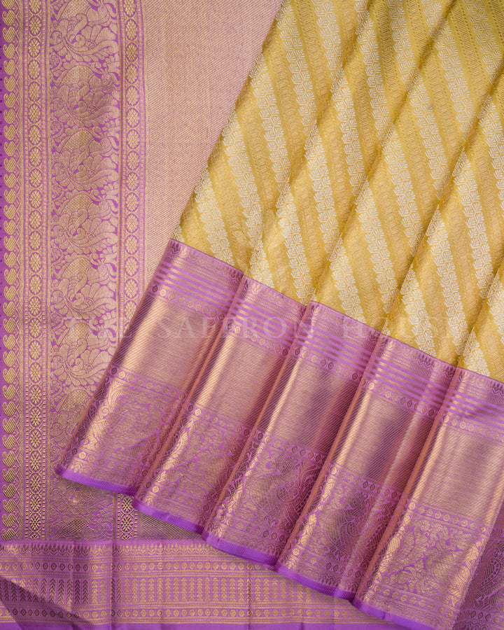 Antique Gold And Lavender Kanjivaram Silk Saree – The Saffron House