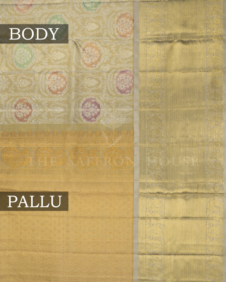 Antique Gold Bridal Tissue Kanjivaram Silk Saree – The Saffron House