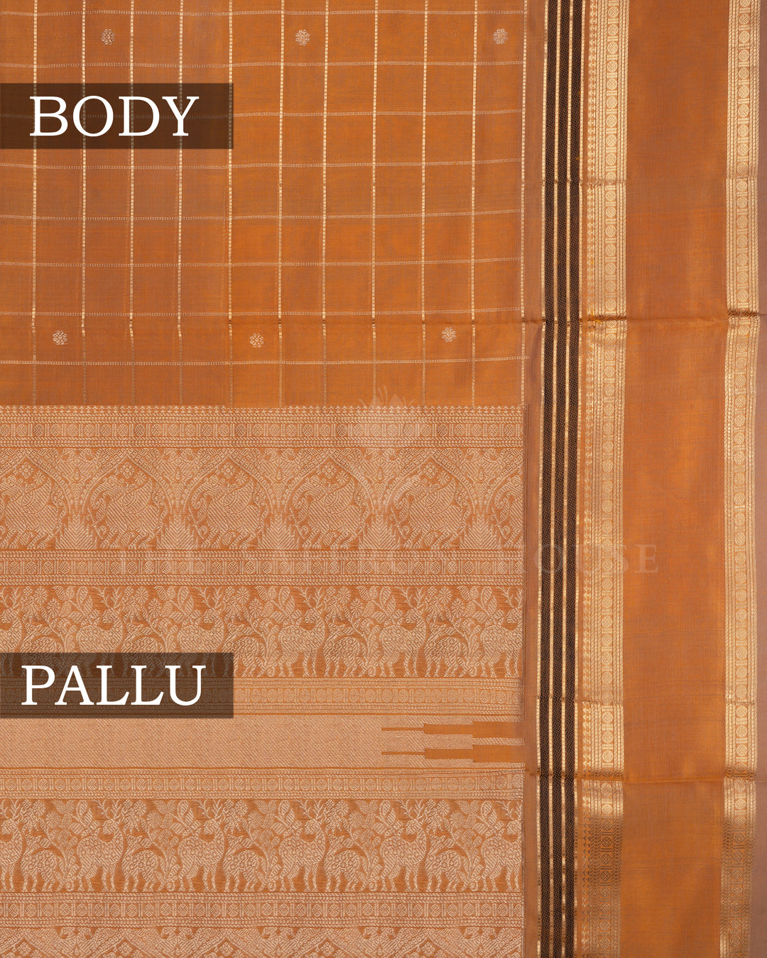 Antique Gold Handwoven Silk Cotton Saree – The Saffron House