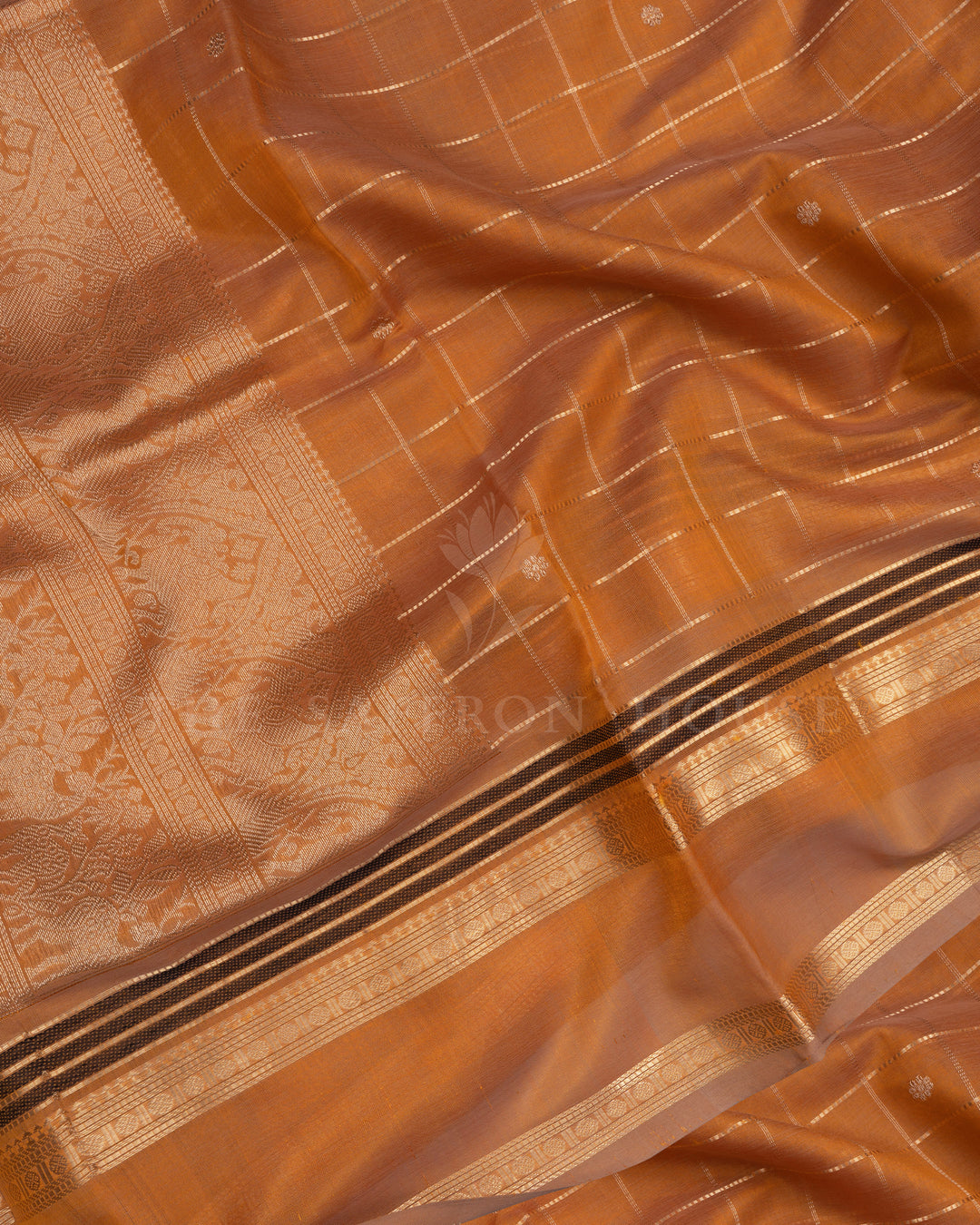 Antique Gold Handwoven Silk Cotton Saree – The Saffron House