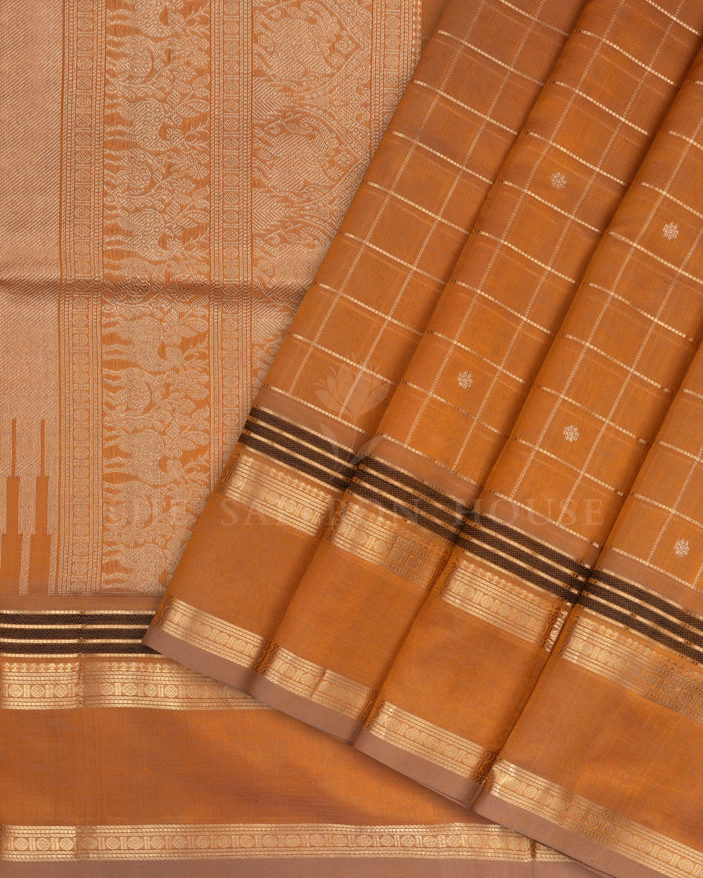 Antique Gold Handwoven Silk Cotton Saree – The Saffron House