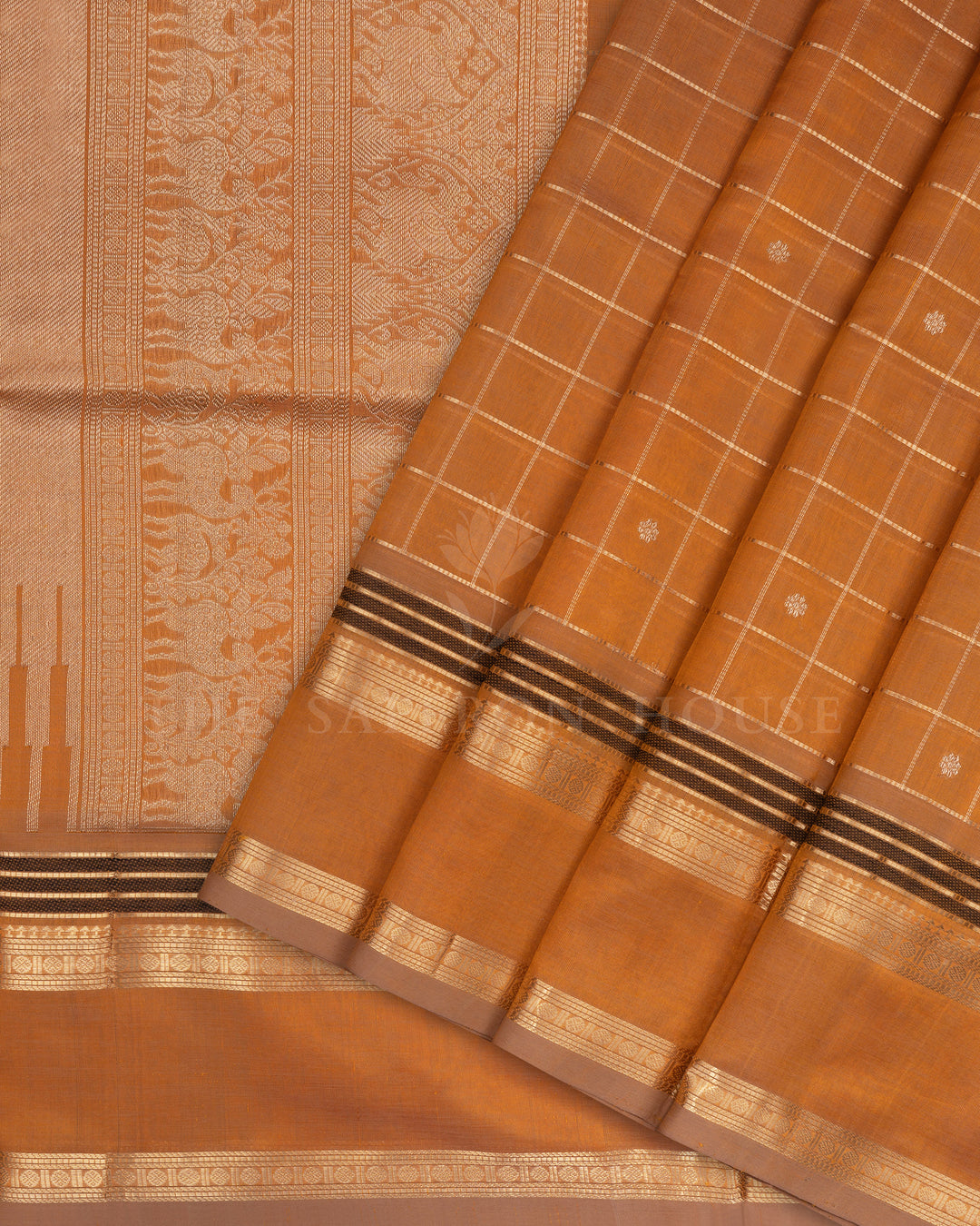 Antique Gold Handwoven Silk Cotton Saree – The Saffron House