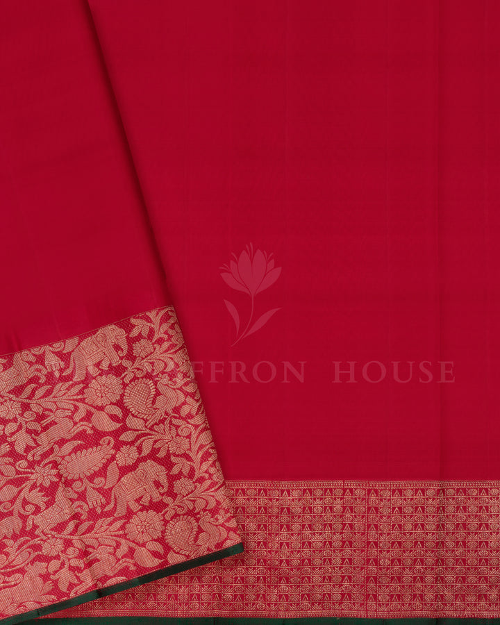 Golden Beige And Deep Red Kanjivaram Silk Saree – The Saffron House