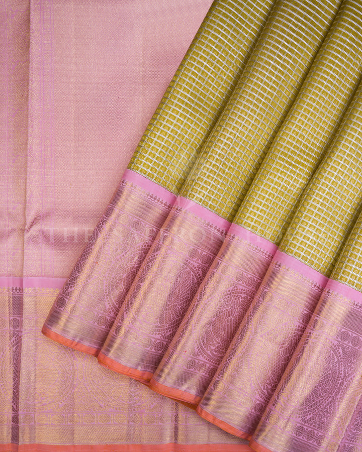 Parrot Green And Pink Korvai Kanjivaram Silk Saree – The Saffron House