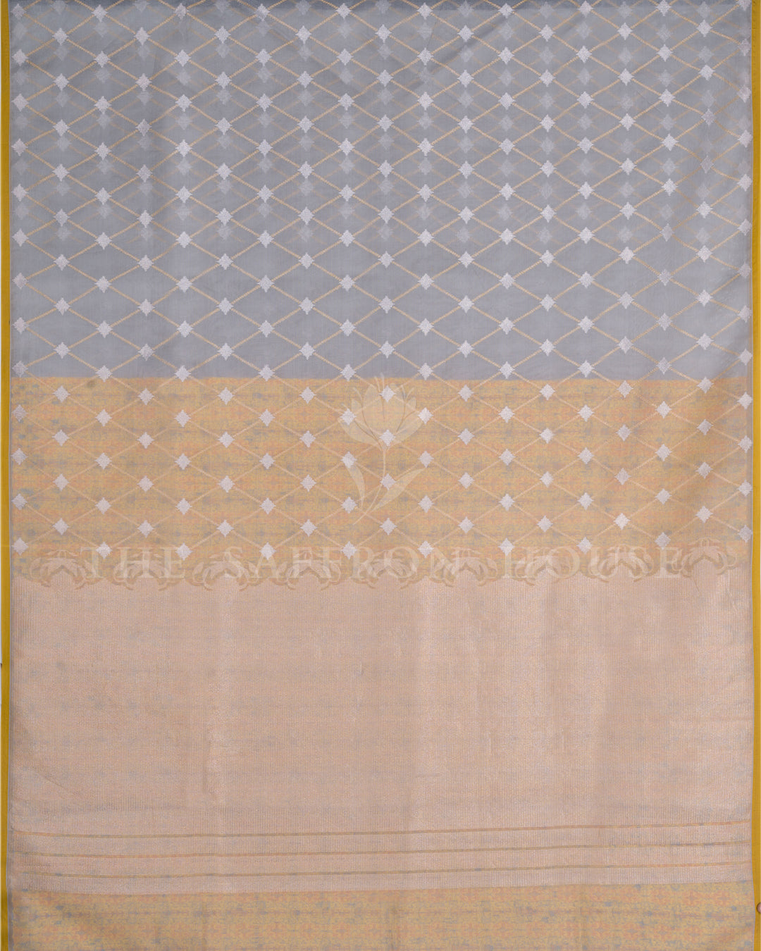 Slate Grey And Peach Kora Banarasi Silk Saree – The Saffron House