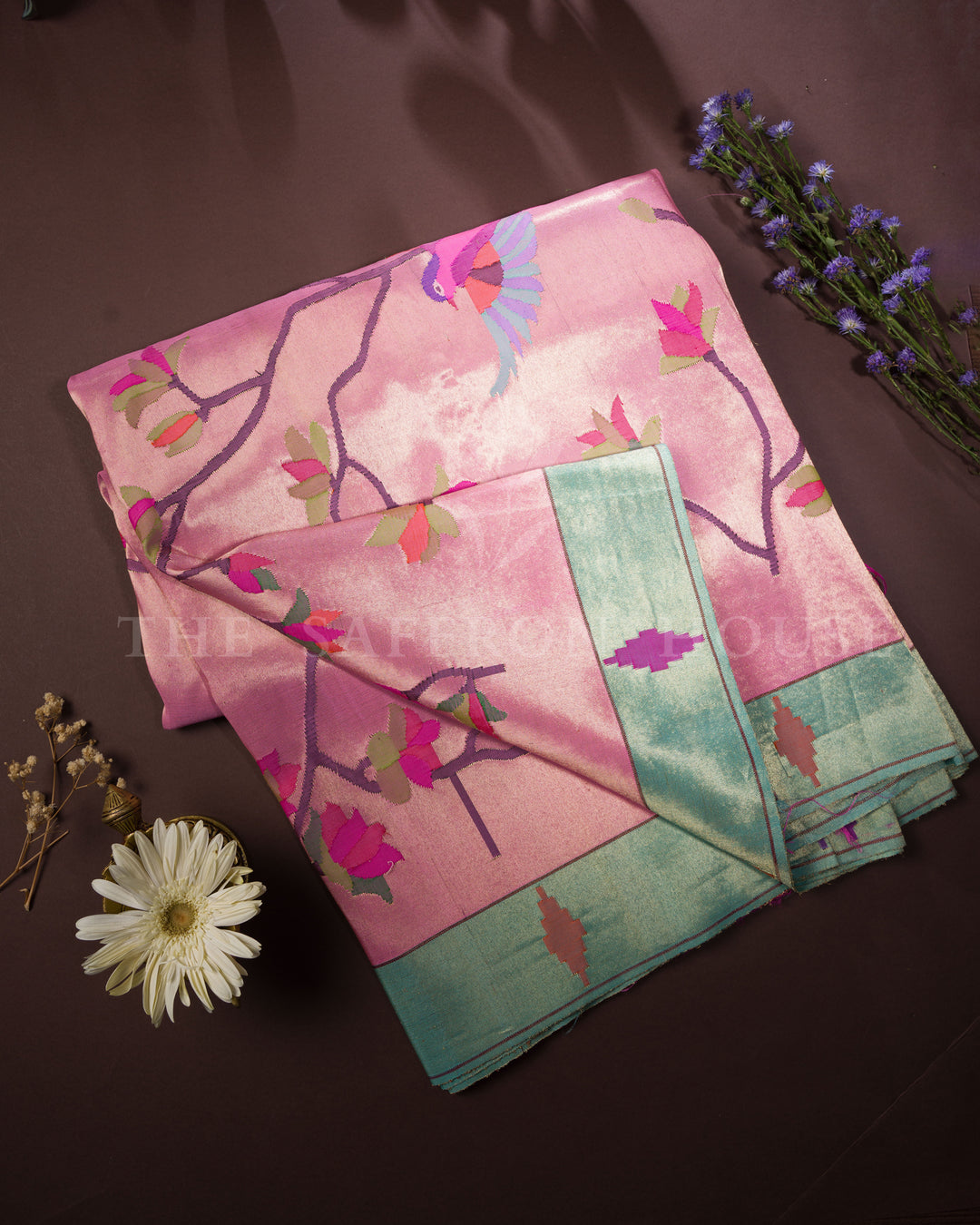 Rose Pink Handwoven Paithani Saree – The Saffron House