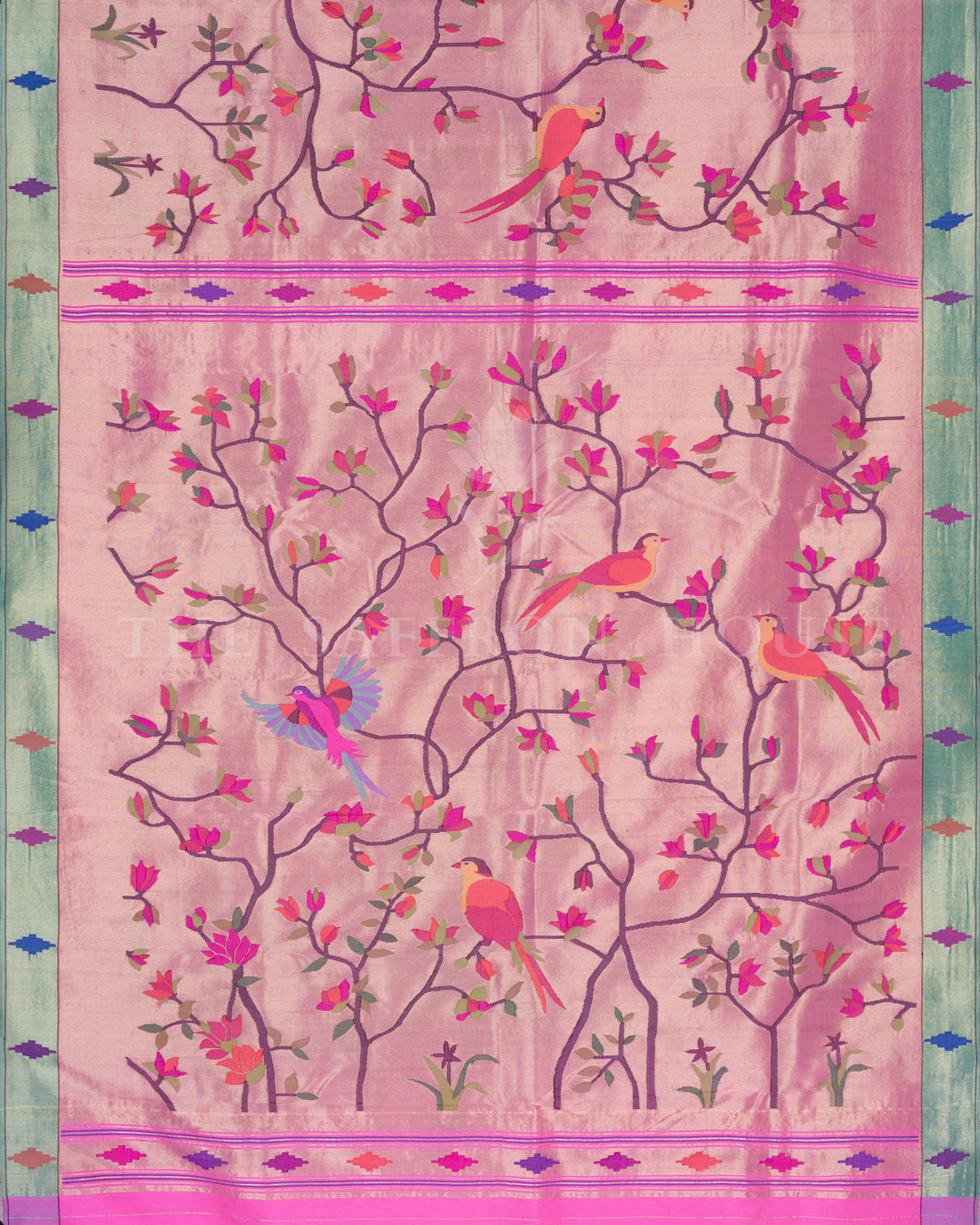 Rose Pink Handwoven Paithani Saree – The Saffron House